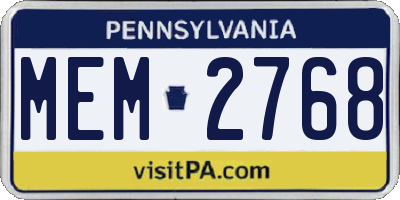 PA license plate MEM2768