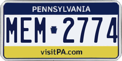 PA license plate MEM2774