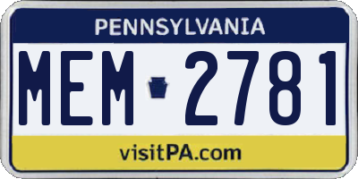 PA license plate MEM2781
