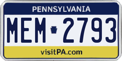 PA license plate MEM2793