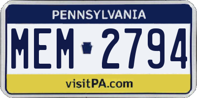 PA license plate MEM2794