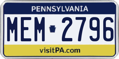 PA license plate MEM2796