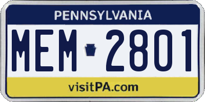 PA license plate MEM2801
