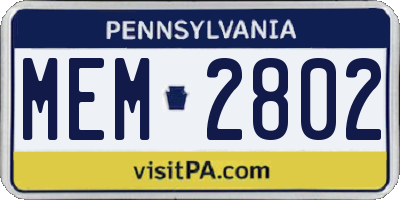 PA license plate MEM2802