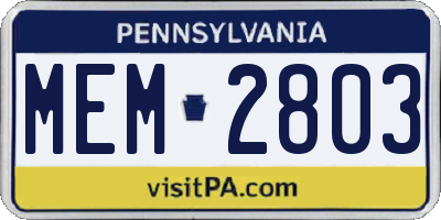 PA license plate MEM2803