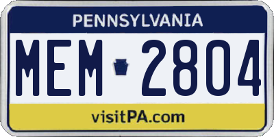 PA license plate MEM2804