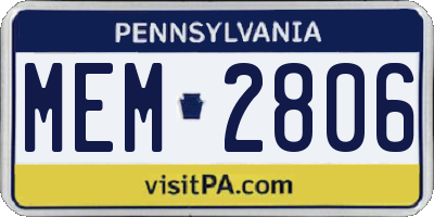 PA license plate MEM2806