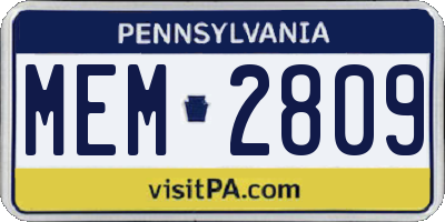 PA license plate MEM2809