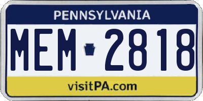 PA license plate MEM2818