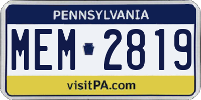 PA license plate MEM2819
