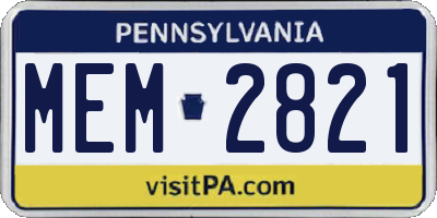 PA license plate MEM2821