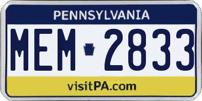 PA license plate MEM2833
