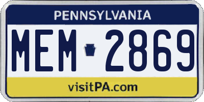 PA license plate MEM2869