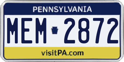 PA license plate MEM2872