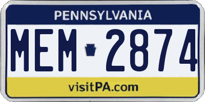 PA license plate MEM2874
