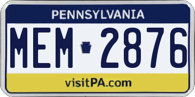 PA license plate MEM2876