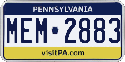 PA license plate MEM2883