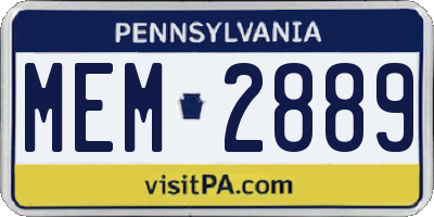 PA license plate MEM2889