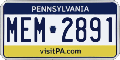 PA license plate MEM2891