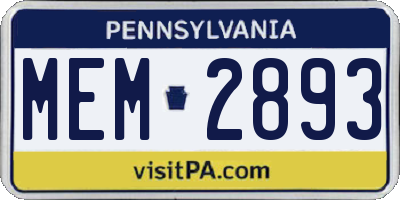 PA license plate MEM2893