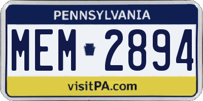 PA license plate MEM2894