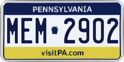 PA license plate MEM2902