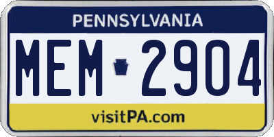 PA license plate MEM2904
