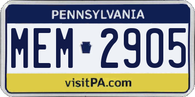 PA license plate MEM2905
