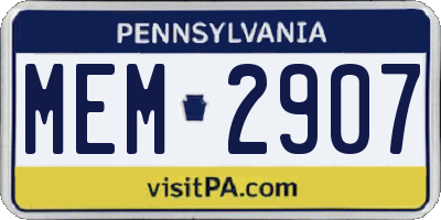 PA license plate MEM2907