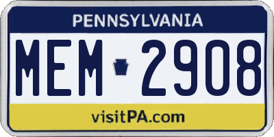 PA license plate MEM2908