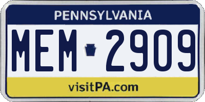 PA license plate MEM2909
