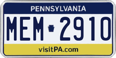 PA license plate MEM2910
