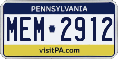 PA license plate MEM2912