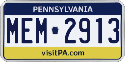 PA license plate MEM2913