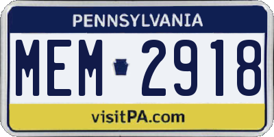 PA license plate MEM2918