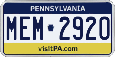 PA license plate MEM2920