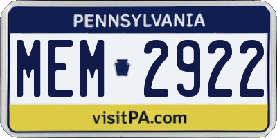 PA license plate MEM2922