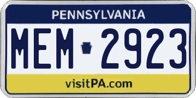 PA license plate MEM2923
