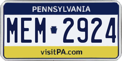 PA license plate MEM2924