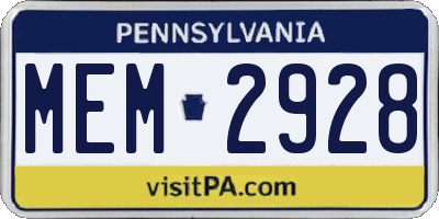 PA license plate MEM2928