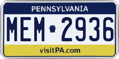 PA license plate MEM2936
