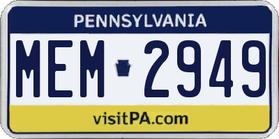 PA license plate MEM2949