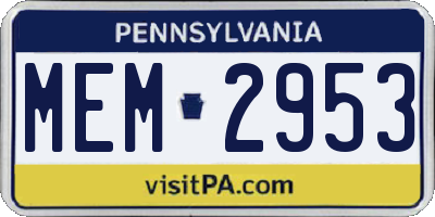 PA license plate MEM2953