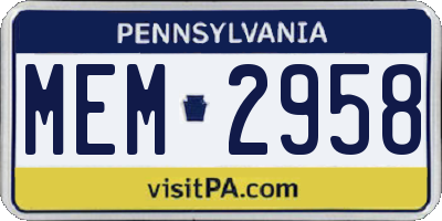 PA license plate MEM2958