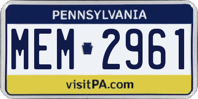 PA license plate MEM2961