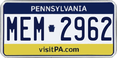 PA license plate MEM2962