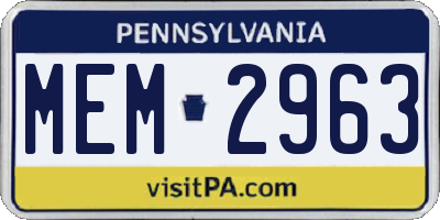 PA license plate MEM2963