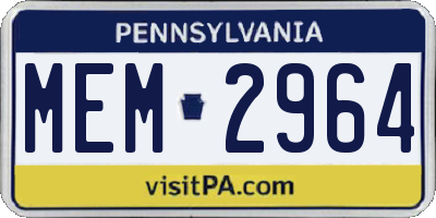 PA license plate MEM2964