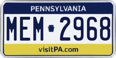 PA license plate MEM2968