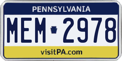 PA license plate MEM2978